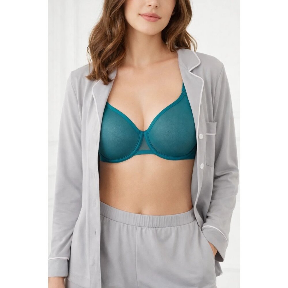 Auden 34DD Mesh Smooth Unlined Demi Bra Comfort Wire Green NEW